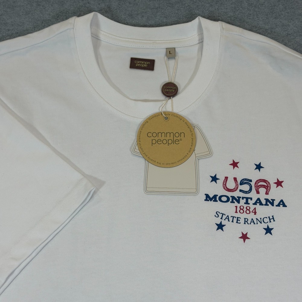 Common People Cowboy Print Tee Shirt Mens L White Montana State Ranch NWT