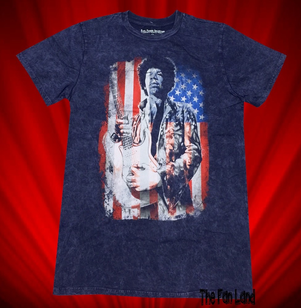 New Jimi Hendrix American Flag Mineral Wash Men’s Vintage T-Shirt