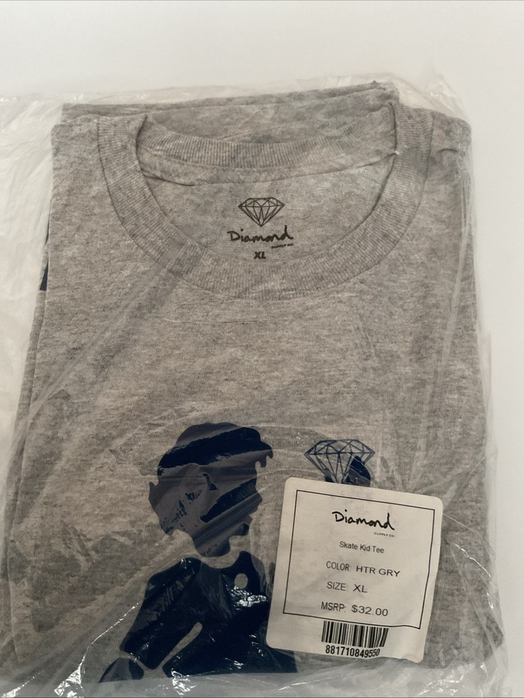 Diamond Supply Co Skate Kid Tee XL Heather Grey Deadstock New In Bag
