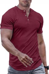 Men’s Muscle Slim Henley Shirts Crewneck T-Shirt Gym Workout Athletic Shirt Tees