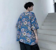 Mens Youth Casual Fashion Floral Short Sleeves Loose Irregular T-Shirt Tee Top