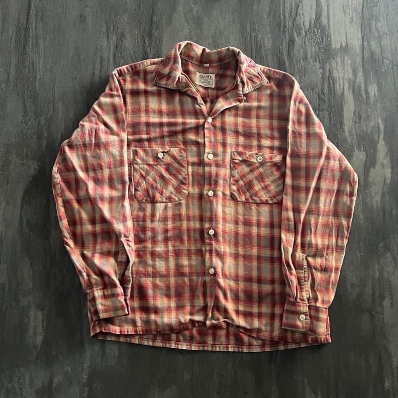 Vintage Brill Flannel Shirt Men’s Medium Red 1960s Cotton Loop Collar