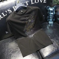 New Men Fashion Leopard Trend Hot Diamonds Rhinestones Summer Luxury T-Shirt