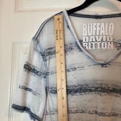 Buffalo David Bitton T-Shirt Small S Sheer Striped Ragged Edge V-Neck Tee READ