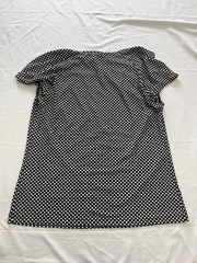 Black White Polka Dots Ruched Cap Sleeve Cowl Scoop Neck Stretchy Shirt Size L