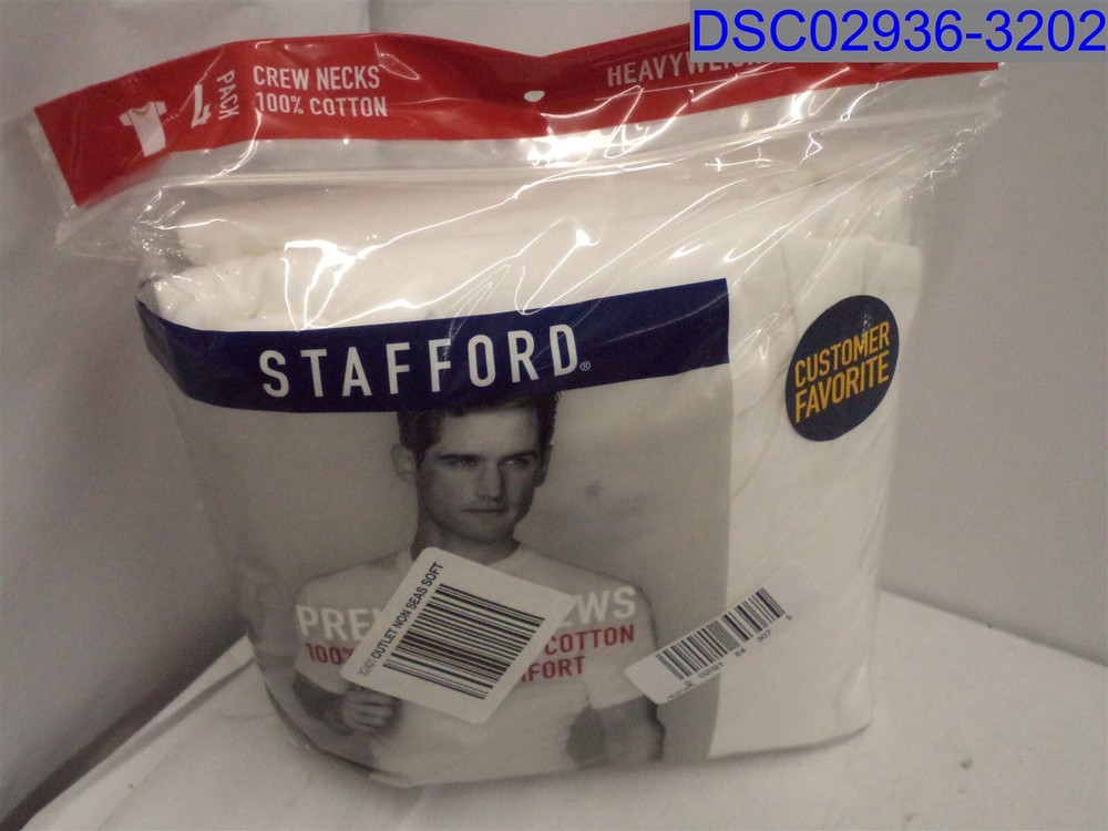 Qty= 4 (1 Pack of 4), Size= L, Stafford Men’s White V-Neck T-Shirts