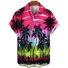 Men 3D Hawaiian Short Sleeve Shirt Oversized Coconut Tree Print Casual