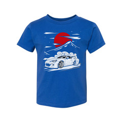 Toyota GR86 Unisex T Shirt With Drift Car Graphic Under Red Sun And Mountain Sce