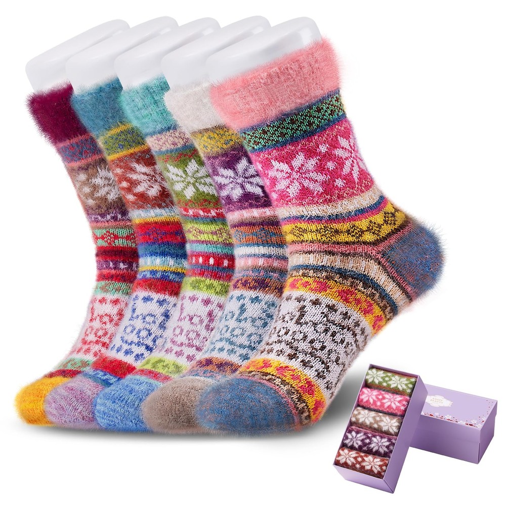 5 Pair Fuzzy Cozy Socks Women Warm Soft Casual Home Sleep Winter Wool