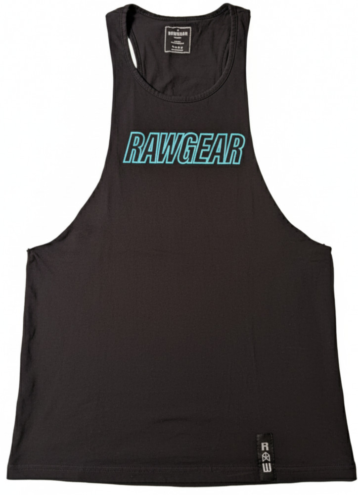 MEN’S MUSCLE CUT TANK TOP: RawGear Black Drop Arm Athletic Gym Sleeveless M/L
