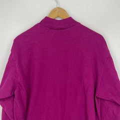 Vintage Hanes Activewear Mens Large Magenta Purple Mock Neck Cotton Shirt USA