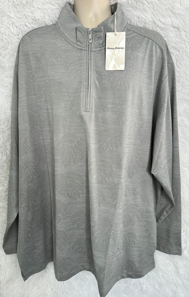 Tommy Bahama Big & Tall Men’s Size 3XLB Gray Half Zip Monsterra Fade Shirt NWT