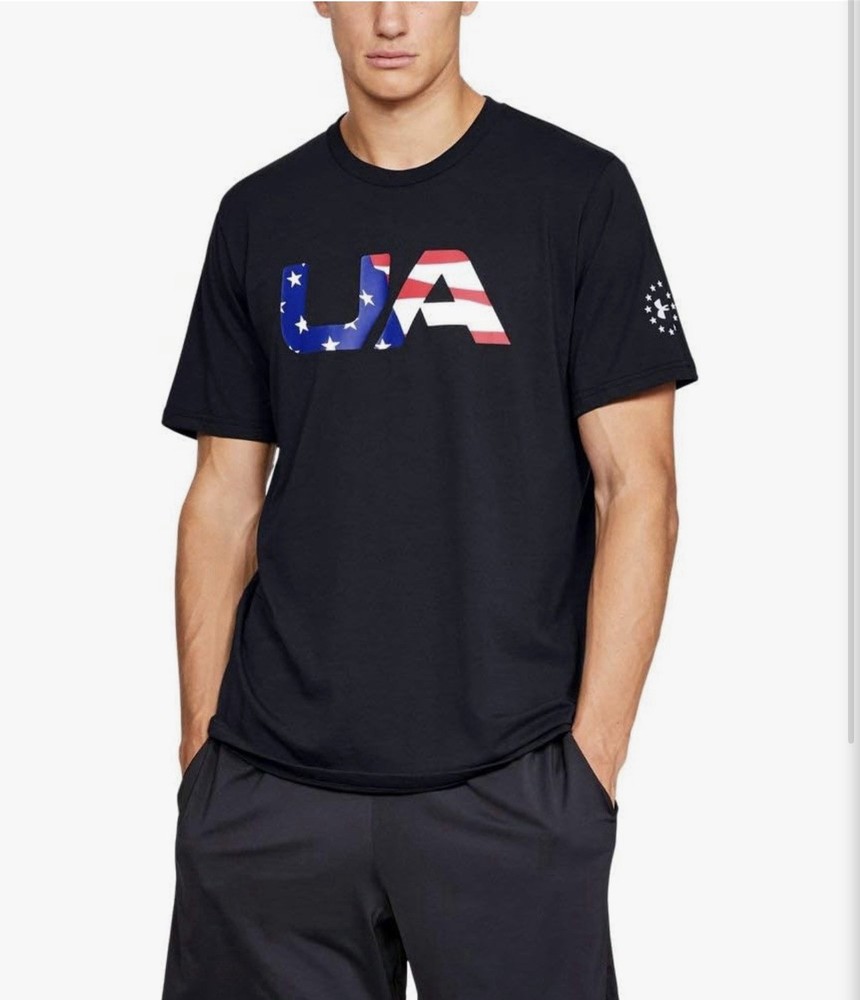 Under Armour Freedom USA Logo T Shirt Black Size Medium Patriotic Loose