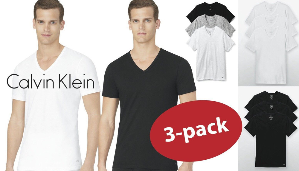 New 3 Pack CLASSIC FIT Calvin Klein Mens V Neck Crew Neck T Shirt Tee