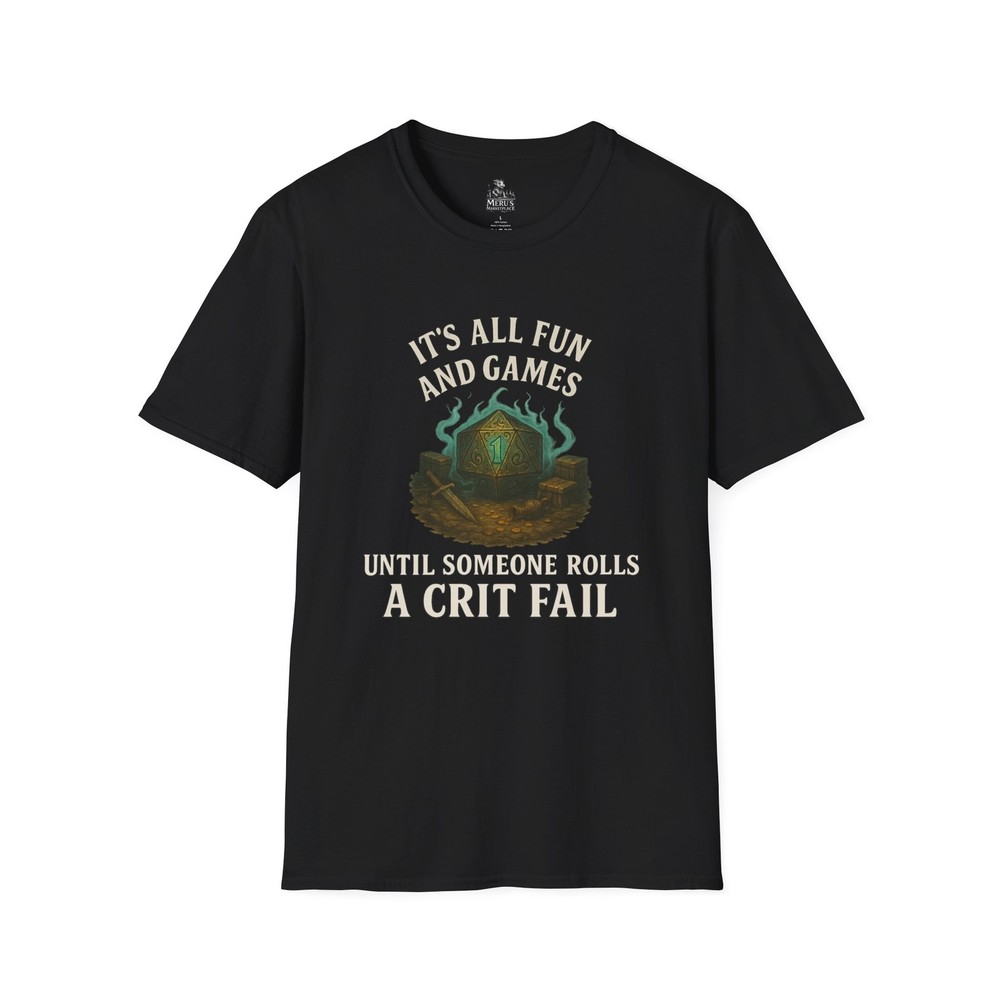 Crit Fail D20 Tee – Funny Grim RPG Shirt for D&D Tabletop Gamers – Crit Fail Tee