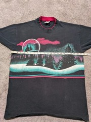 VTG Cal Cru Habitat Shirt Northern Lights Trees Print 1991 Mens Size L Black