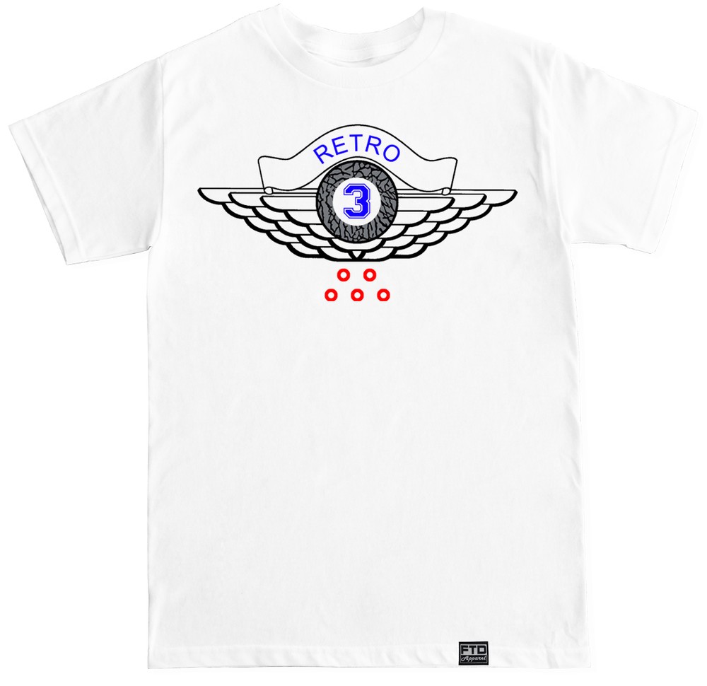 Men’s white or black T-shirt to match with Jordan Retro 3 True Blue