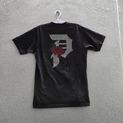 Primitive Men Shirt M Black Graphic Letter Rose Rhinestone Logo Short Sleeve