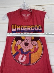 Underdog Savvy Adult Red Graphic Tee S/M Cut Off Open Sides Lightweight Retro