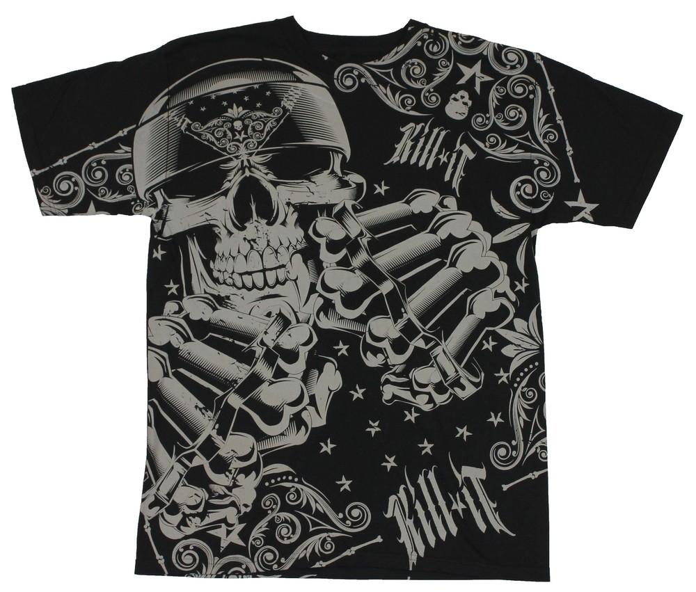 Kill It Brand MMA Adult New T-Shirt – Brass Knuckle Brandishing Skeleton
