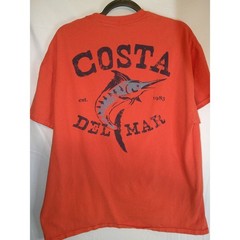 Costa Del Mar Marlin Fishing Graphic T-Shirt Mens XL Orange Short Sleeve