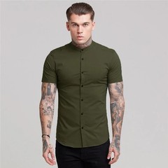 Plain Slim Fit Short Sleeve Casual Shirts Mens Social Business Dress Quick Dry T