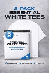 Men’s Heavyweight 100% Cotton White Crew Neck Tee 5-Pack Classic Fit XL