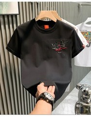 Men’s Mythical Dragon Kirin Embroidery Short Sleeve Casual Summer T-Shirt