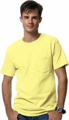 Mens Hanes Beefy-T with Pocket 5190 Yellow Cotton Short Sleeve T-Shirt Size S