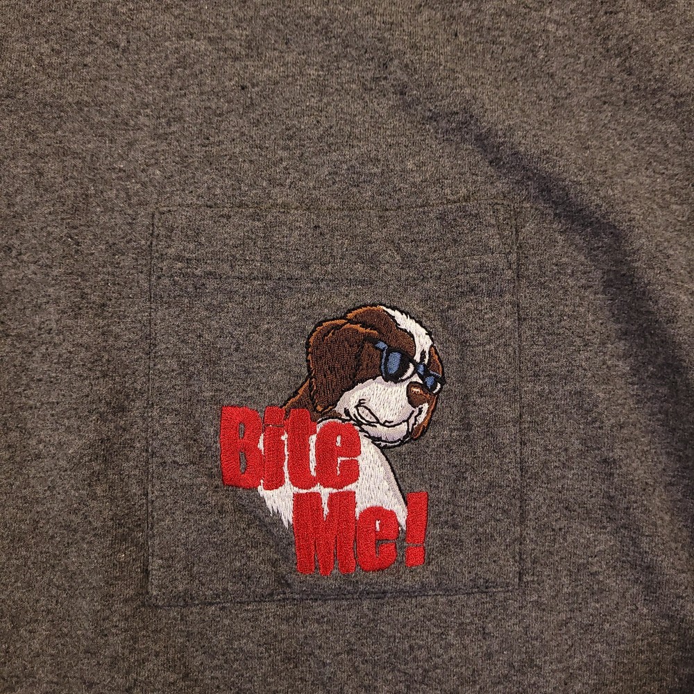 Bif Dogs Bite Me Long Sleeve T Shirt Mens Small Gray Cotton Poly Rayon Crew