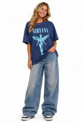 Nirvana In Utero Angel Graphic Band T-Shirt Blue Mineral Wash Grunge Men’s XL