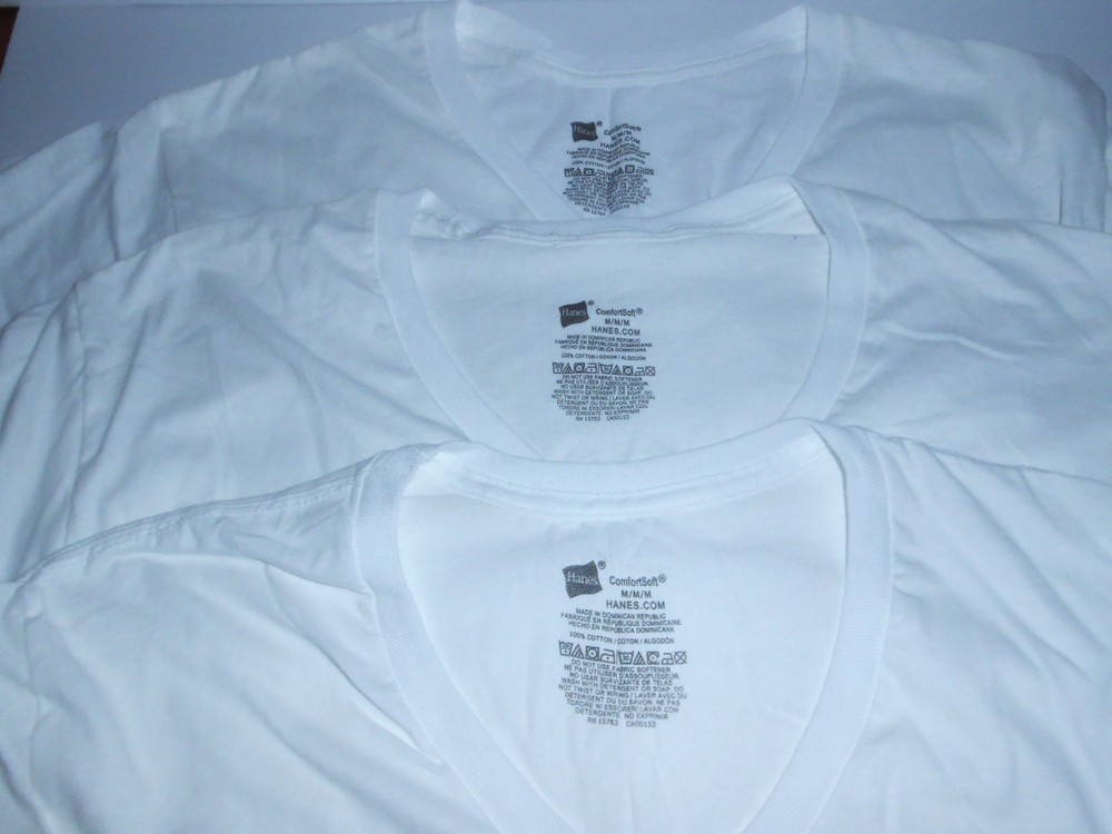 HANES COMFORTSOFT V NECK MENS TAGLESS T SHIRTS MEDIUM LOT OF 3 NEW