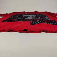 Affliction T Shirt Men XL Red Black Gray Silver Foil Patch Skull USA Distressed