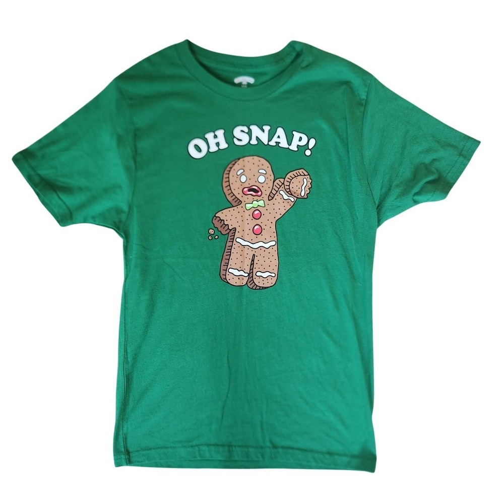 Holiday Time Oh Snap Gingerbread Man Graphic T-Shirt Christmas Tee Green
