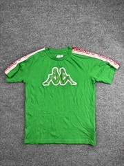 Kappa Shirt Mens Small Green Logo Tape Sleeve T-Shirt Soccer Athletic Retro