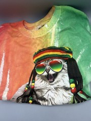 Cat Face Reggae Tie Dye T-Shirt 2XL (50/52) Colorful Psychedelic Graphic Tee