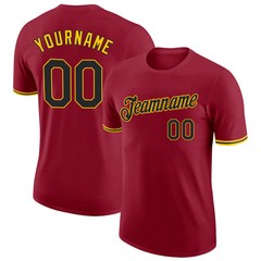 Custom Crimson Black Gold Performance T-Shirt Personalized Team Gift for Men