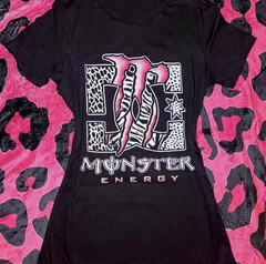 Monster Energy Women’s Black Pink Graphic Animal Print T-Shirt
