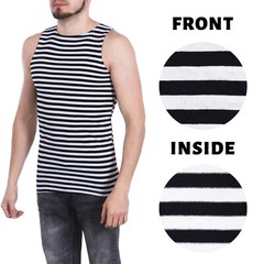 Men’s Striped Sleeveless Tank Top Shirt 100% Cotton Black Origin Telnyashka