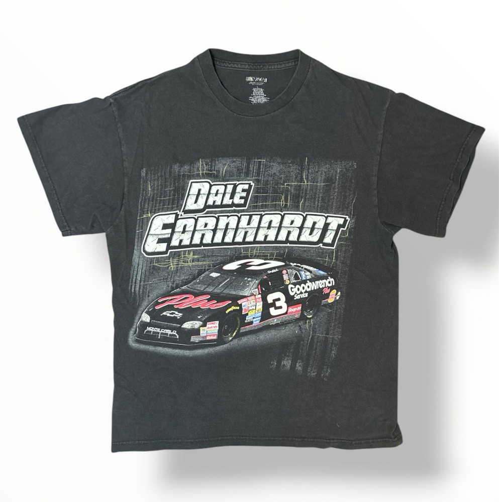 NASCAR Dale Earnhardt #3 Graphic Logo T-Shirt Black Cotton Crew Neck Men’s L