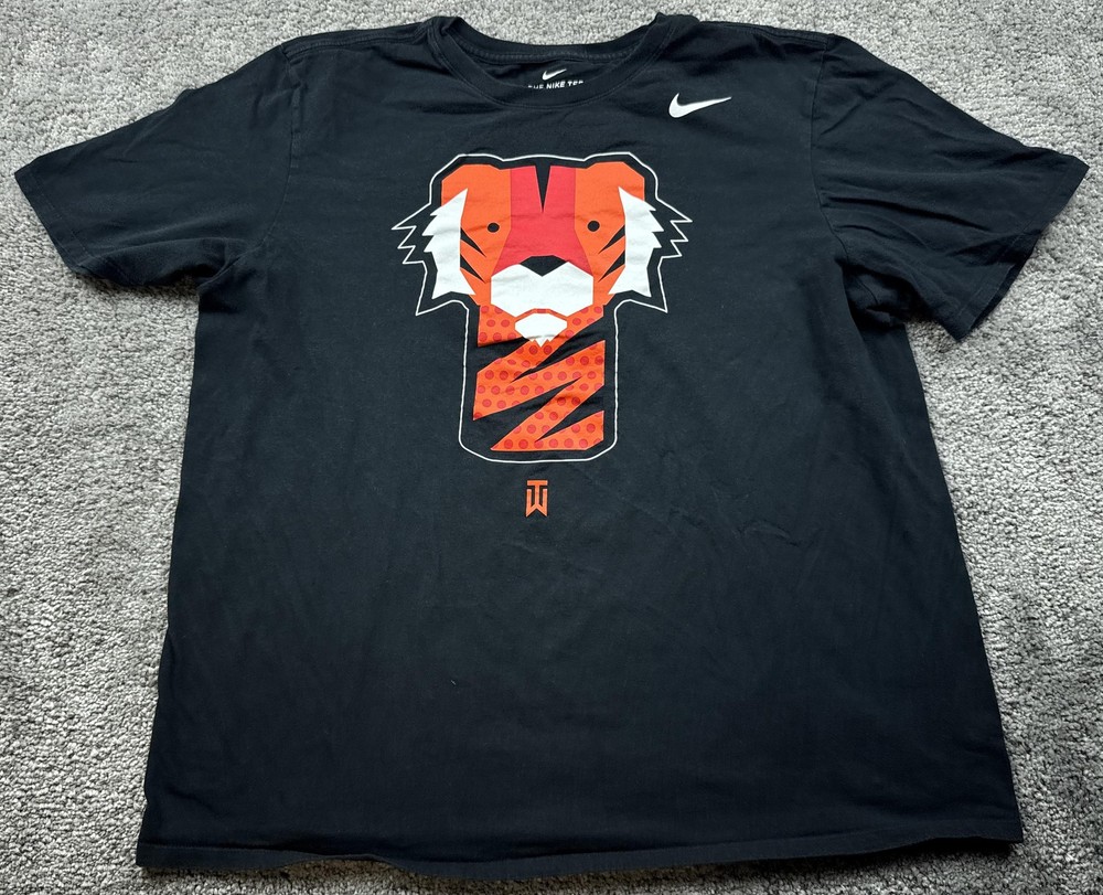 Nike Tiger Woods Shirt Mens XL Black Tiger Head Graphic Tee Tagless Golf Logo