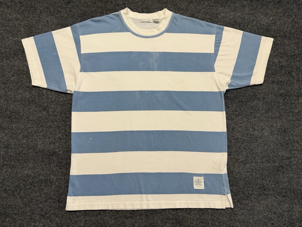 Vintage Claiborne Striped Cotton T-Shirt Adult M Relaxed Casual 90s