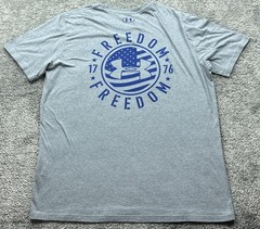 Under Armour Shirt Mens XL Gray Freedom 1776 Flag UA Logo Short Sleeve Tagless