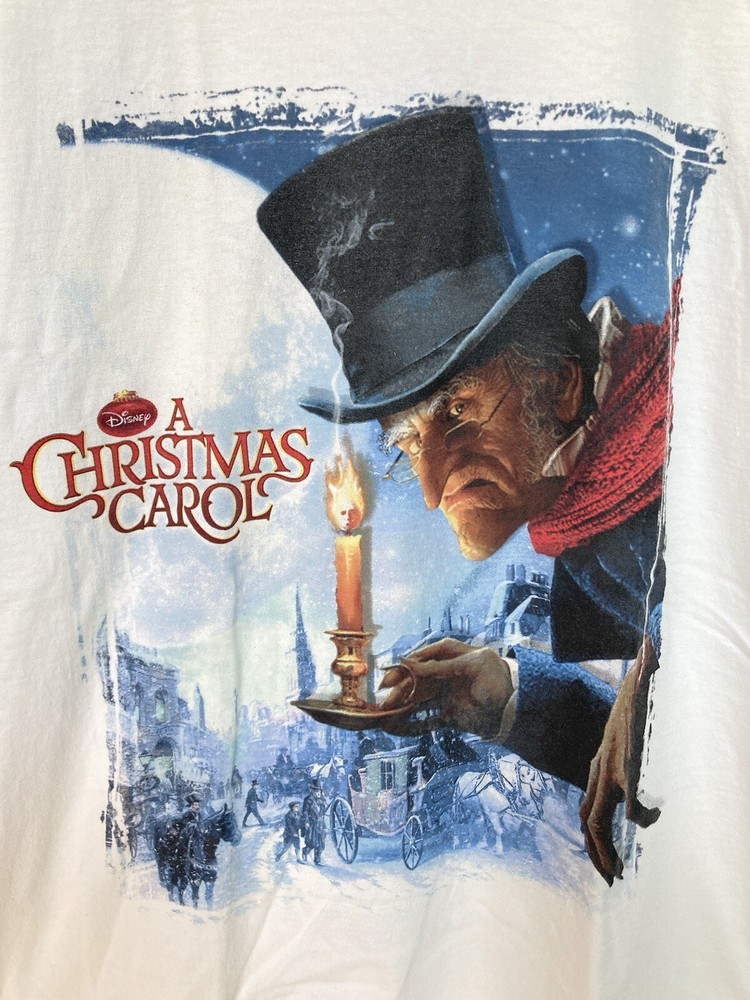 DISNEY Store Shirt Large A Christmas Carol Jim Carey Movie Promo T-Shirt White