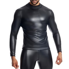 New Men’s Sexy Club Nightclub Leather Slim Long Sleeve Casual T-Shirt Tops