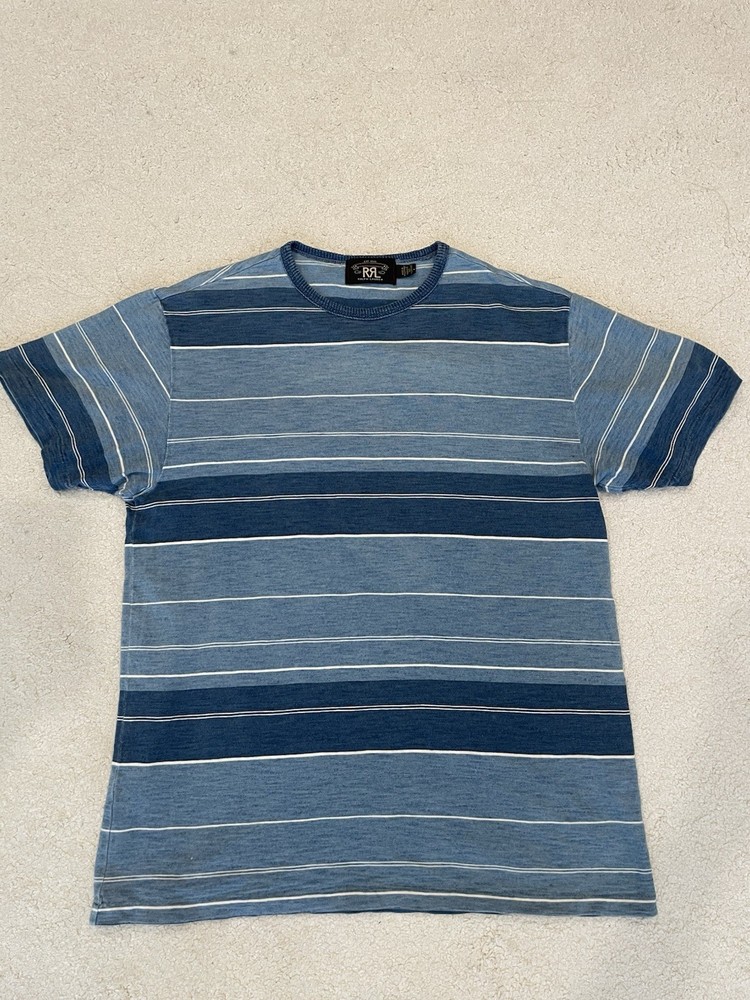 RRL Double RL Ralph Lauren Striped Indigo Blue T-Shirt Men’s Medium Cotton USA