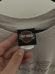 Vintage 00s Harley Davidson Old English Spellout Logo Flame Shirt Large Gray 07