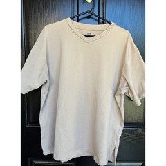 Uniqlo Airism Cotton Oversized V-Neck T-Shirt Beige Tan Mens XL Short Sleeve Tee
