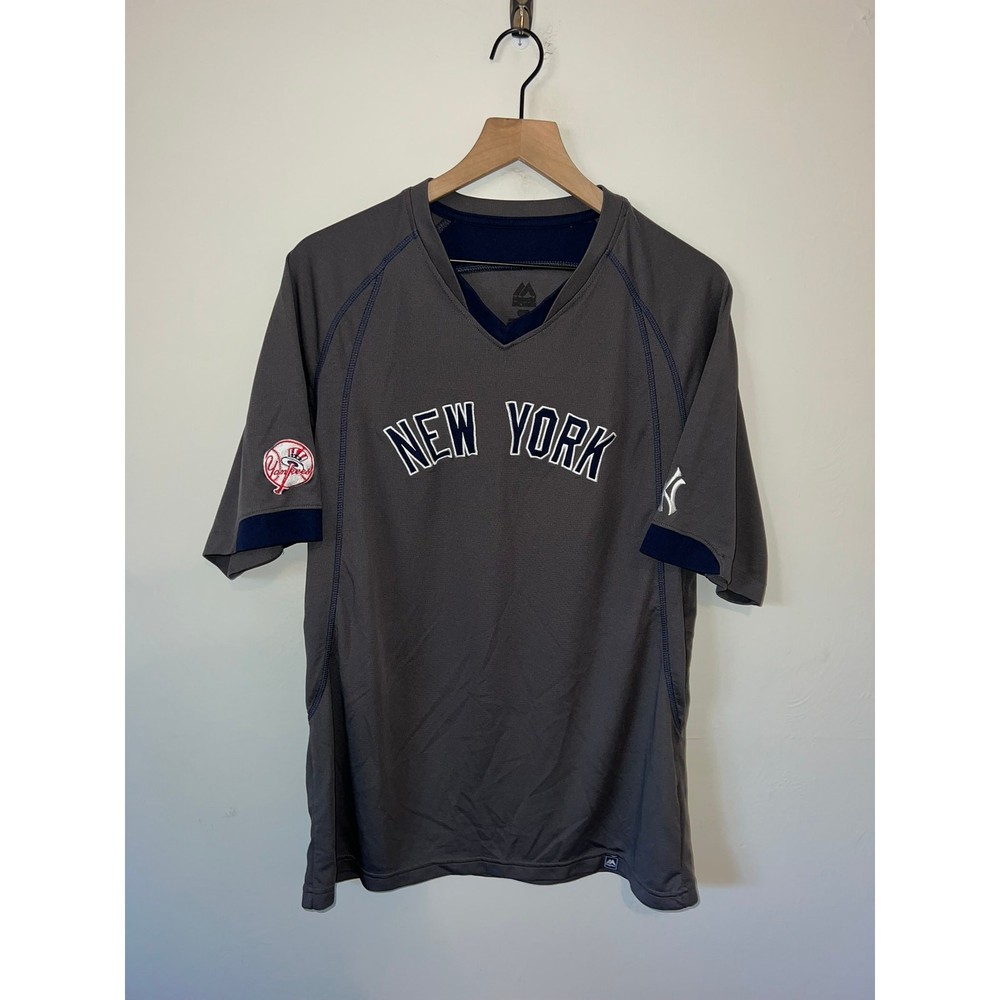 New York Yankees Shirt Baseball Gray Polyester Tee Baseball Top MLB Large