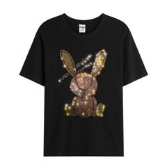Fashion Trend Rabbit Hot Diamonds Rhinestones Black Summer Luxury Men T-Shirt
